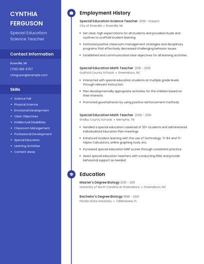 Special Education Science Teacher Resume