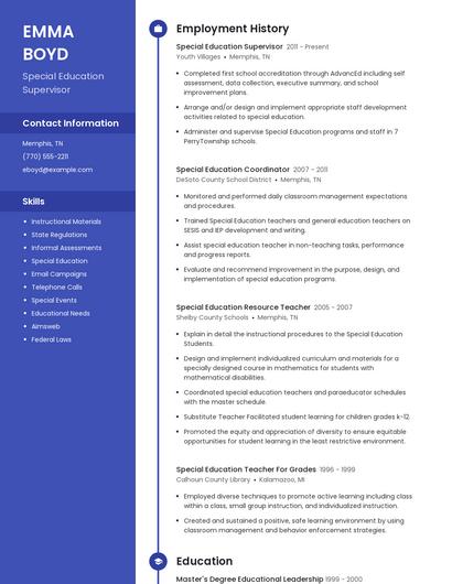 Special Education Supervisor Resume