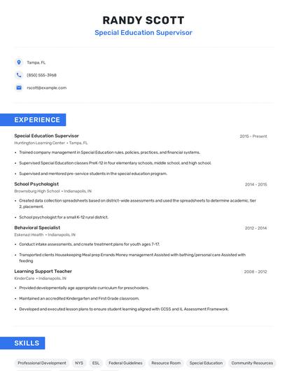 Special Education Supervisor Resume