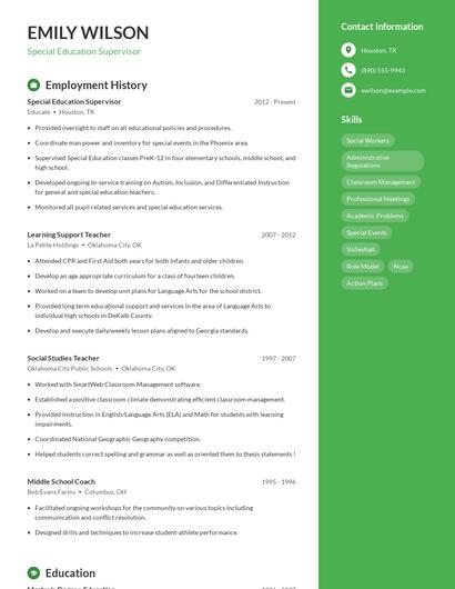Special Education Supervisor Resume