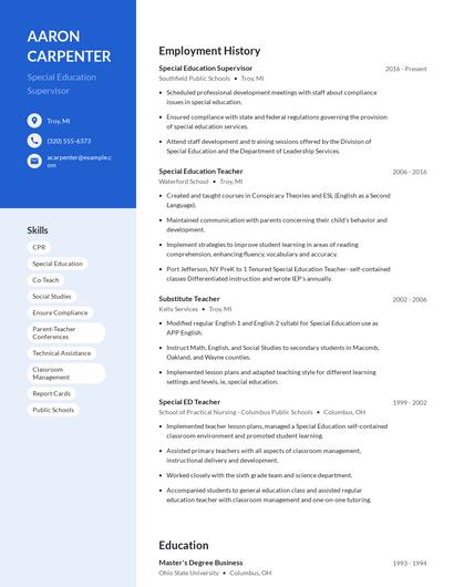 Special Education Supervisor Resume