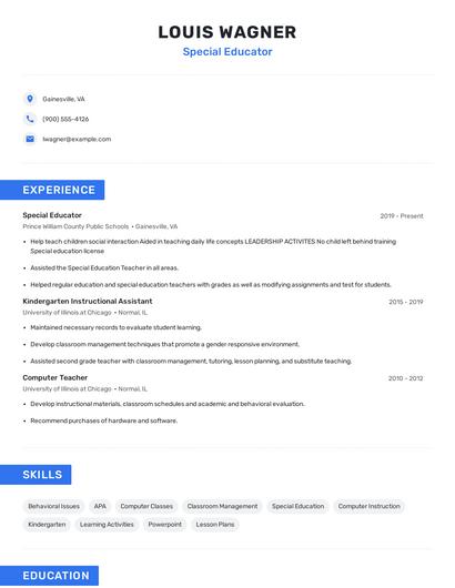 Special Educator Resume