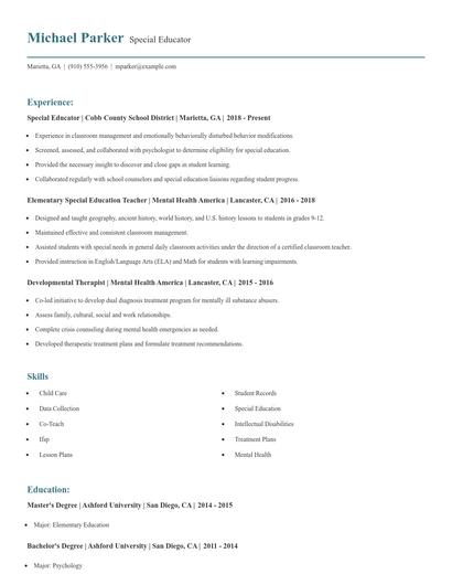 Special Educator Resume