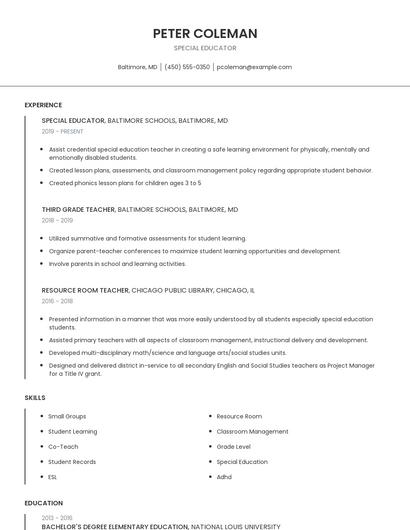 Special Educator Resume