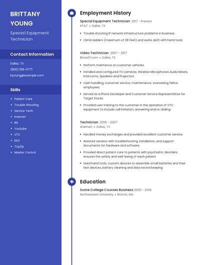Special Equipment Technician Resume