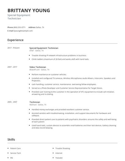 Special Equipment Technician Resume