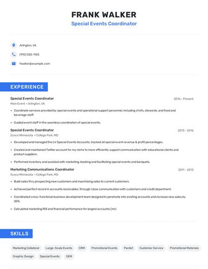 Special Events Coordinator Resume