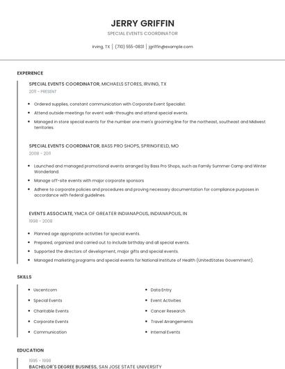 Special Events Coordinator Resume