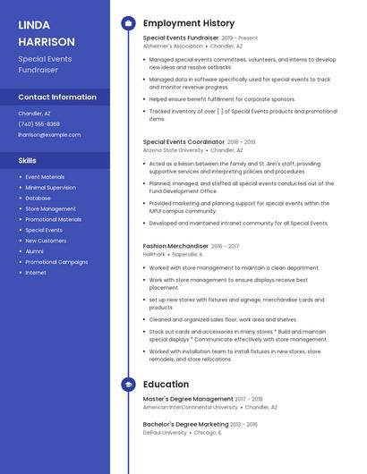 Special Events Fundraiser Resume