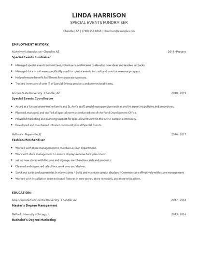 Special Events Fundraiser Resume