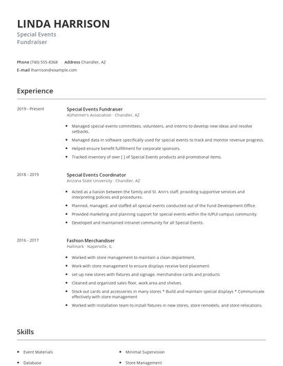 Special Events Fundraiser Resume