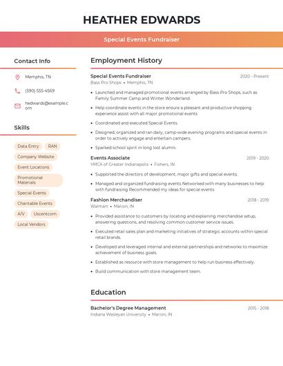 Special Events Fundraiser Resume