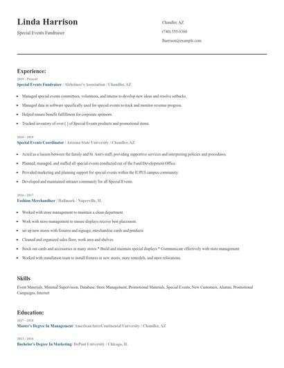 Special Events Fundraiser Resume