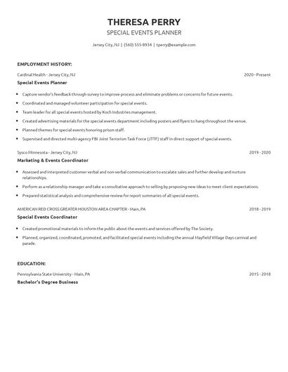 Special Events Planner Resume