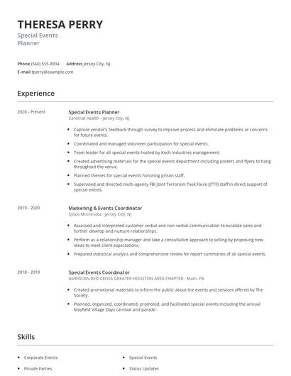 Special Events Planner Resume