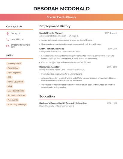 Special Events Planner Resume