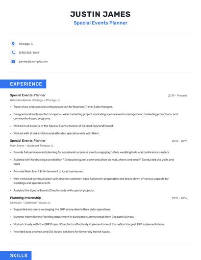 Special Events Planner Resume