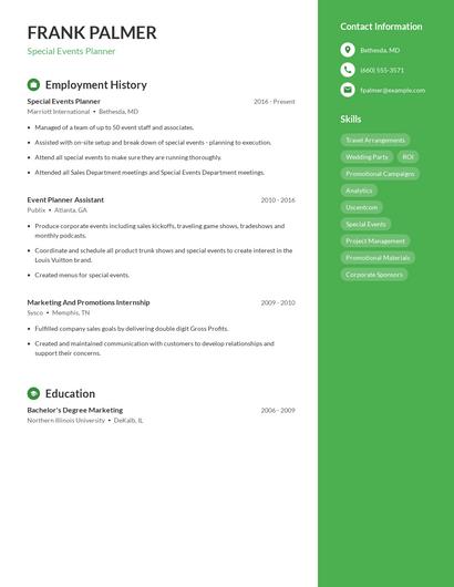 Special Events Planner Resume