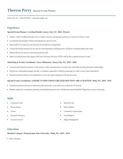 Special Events Planner Resume