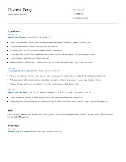 Special Events Planner Resume