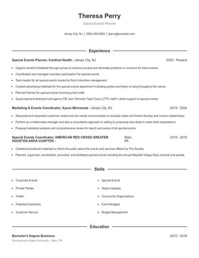 Special Events Planner Resume
