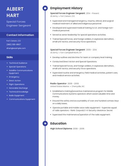 Special Forces Engineer Sergeant Resume