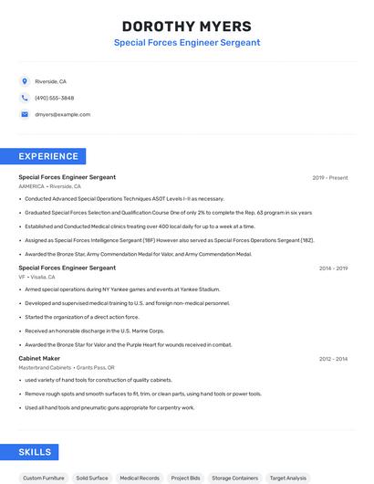 Special Forces Engineer Sergeant Resume