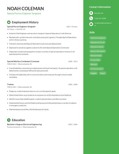 Special Forces Engineer Sergeant Resume