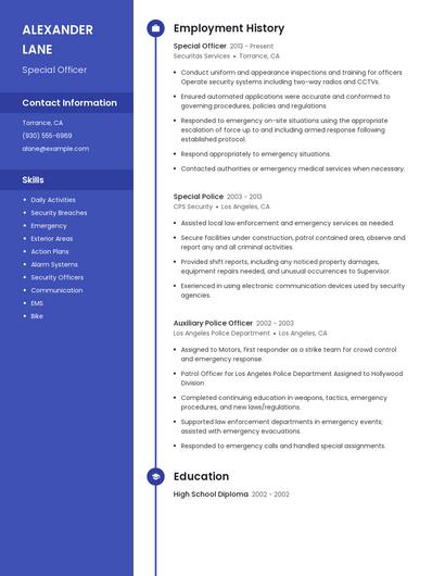 Special Officer Resume