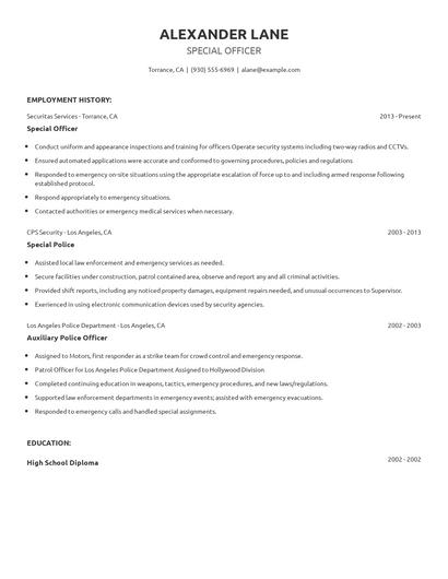 Special Officer Resume