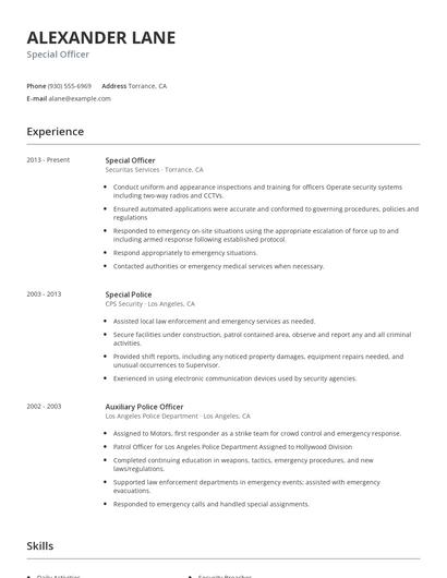 Special Officer Resume