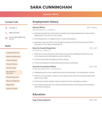 Special Officer Resume