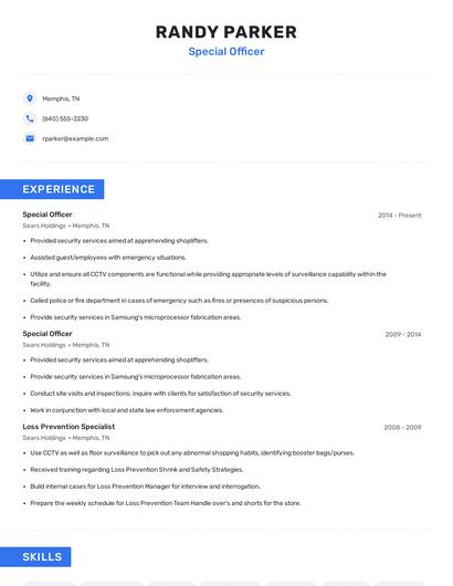 Special Officer Resume