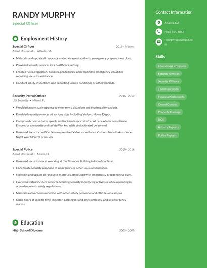 Special Officer Resume