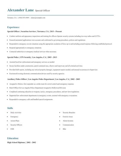 Special Officer Resume