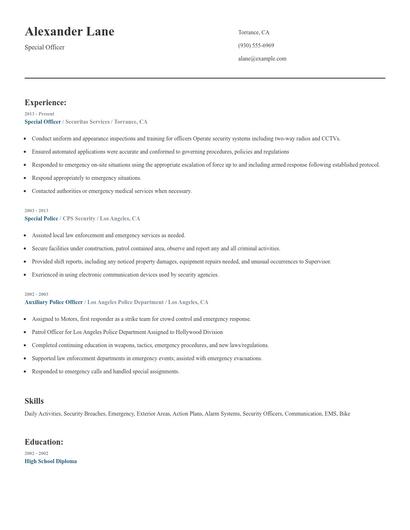 Special Officer Resume