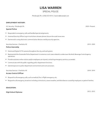 Special Police Resume