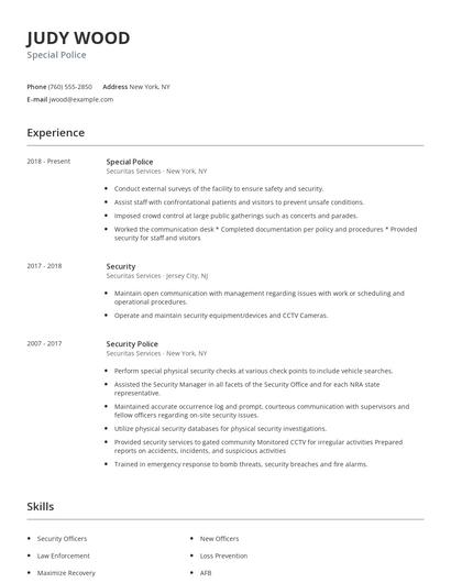 Special Police Resume
