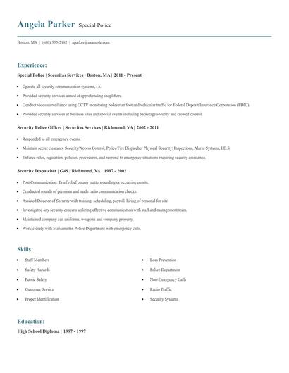 Special Police Resume