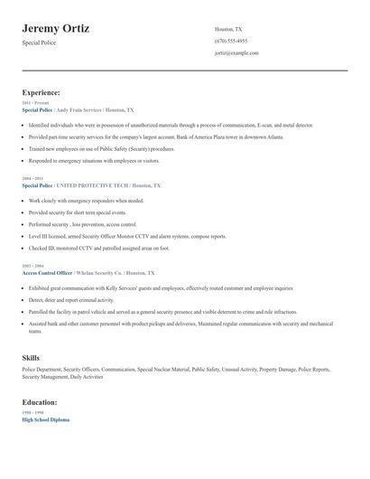 Special Police Resume