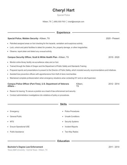 Special Police Resume