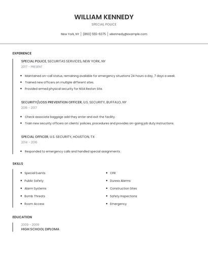 Special Police Resume