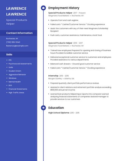 Special Products Helper Resume