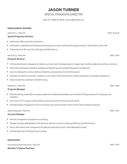 Special Programs Director Resume