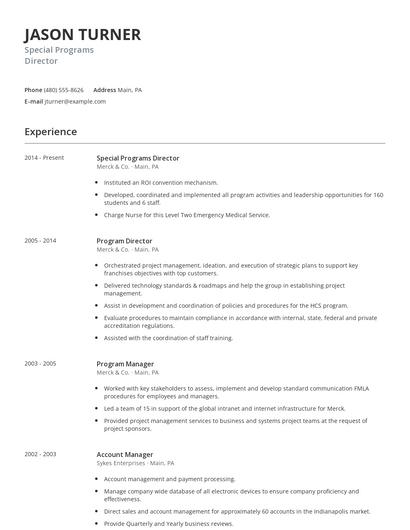 Special Programs Director Resume