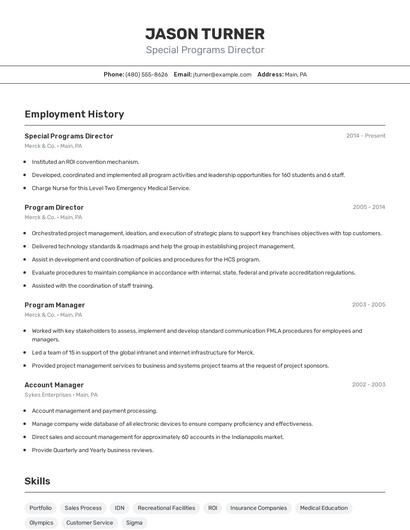 Special Programs Director Resume