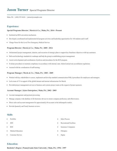 Special Programs Director Resume
