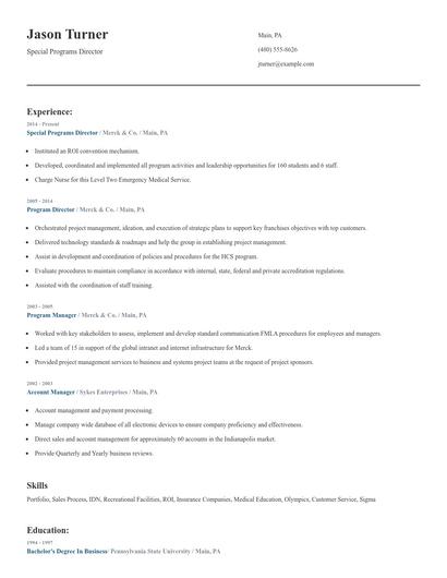 Special Programs Director Resume