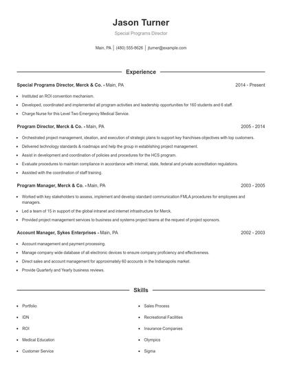 Special Programs Director Resume