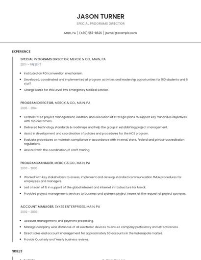Special Programs Director Resume
